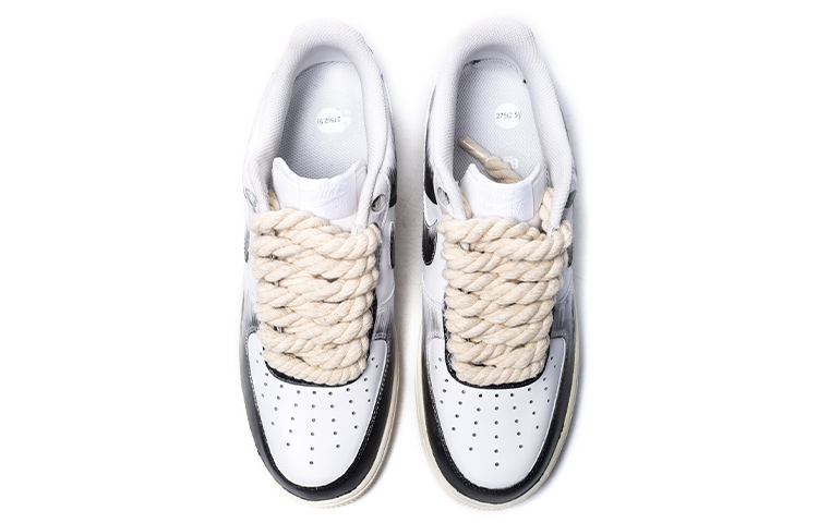 Shop 【定制球鞋】Nike Air Force 1 Low Triple White 空軍一號 水墨書法 中國風 氧化 祥云 麻繩鞋帶 復古 經典 低幫 板鞋 女款 黑白