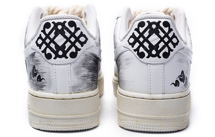 Purchase 【定制球鞋】Nike Air Force 1 Low Triple White 空軍一號 水墨書法 中國風 氧化 祥云 麻繩鞋帶 復古 經典 低幫 板鞋 女款 黑白