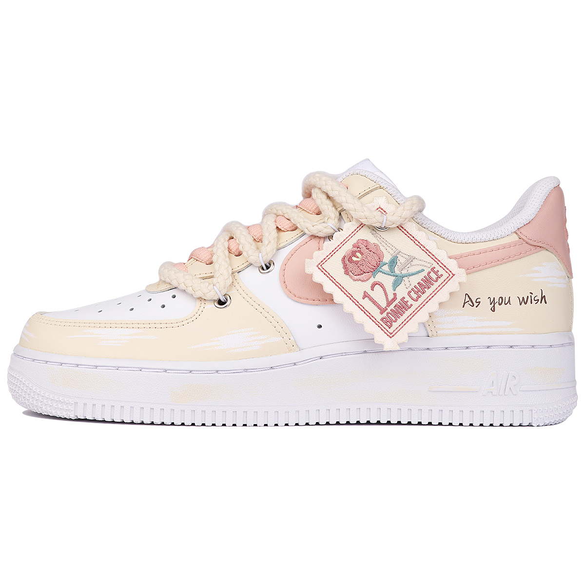 Buy 【定製球鞋】Nike Air Force 1 Low 空軍一號 玫瑰布貼 復古 做舊 低筒 板鞋 女款 米白