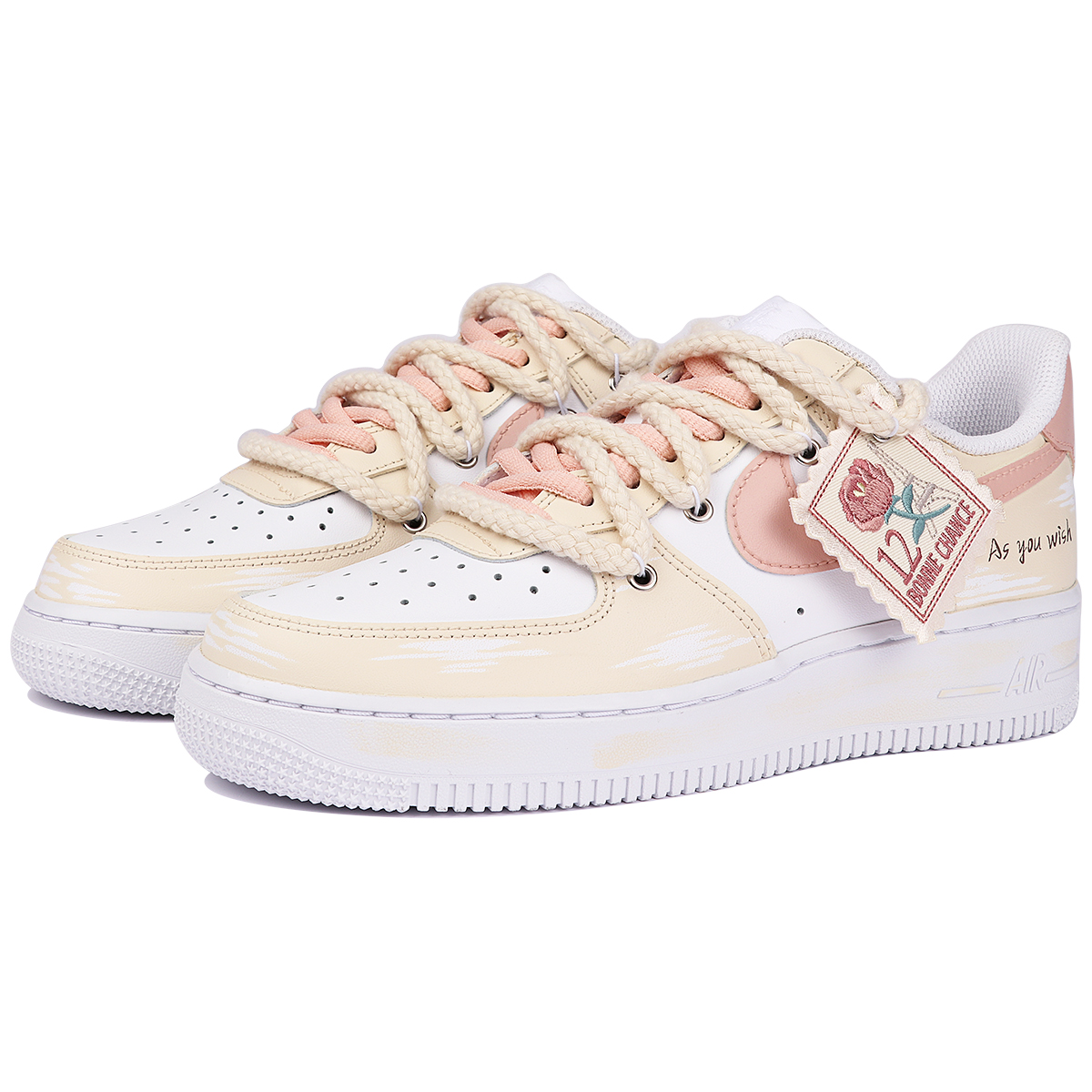 Lookbook 【定製球鞋】Nike Air Force 1 Low 空軍一號 玫瑰布貼 復古 做舊 低筒 板鞋 女款 米白