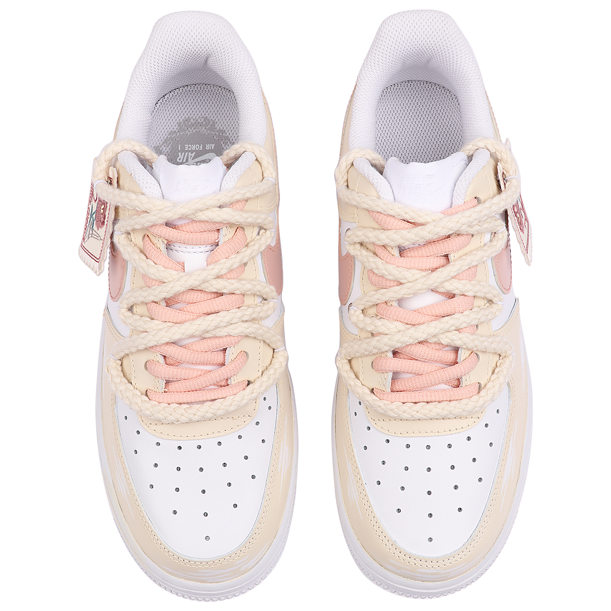 Shop 【定製球鞋】Nike Air Force 1 Low 空軍一號 玫瑰布貼 復古 做舊 低筒 板鞋 女款 米白