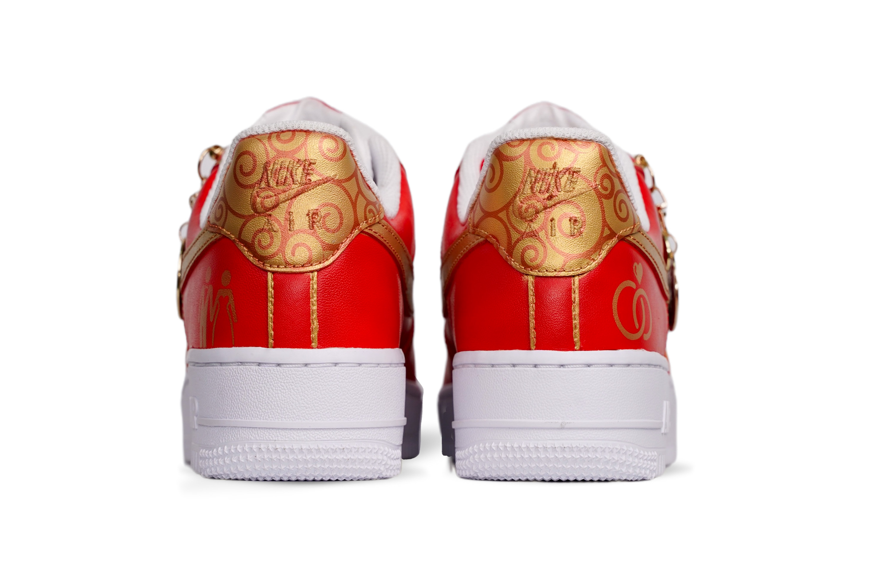 Shop 【自訂球鞋】Nike Air Force 1 Low 婚禮季 蘋安喜樂 柿柿如意 婚鞋 防滑耐磨 低筒 板鞋 女款 紅金