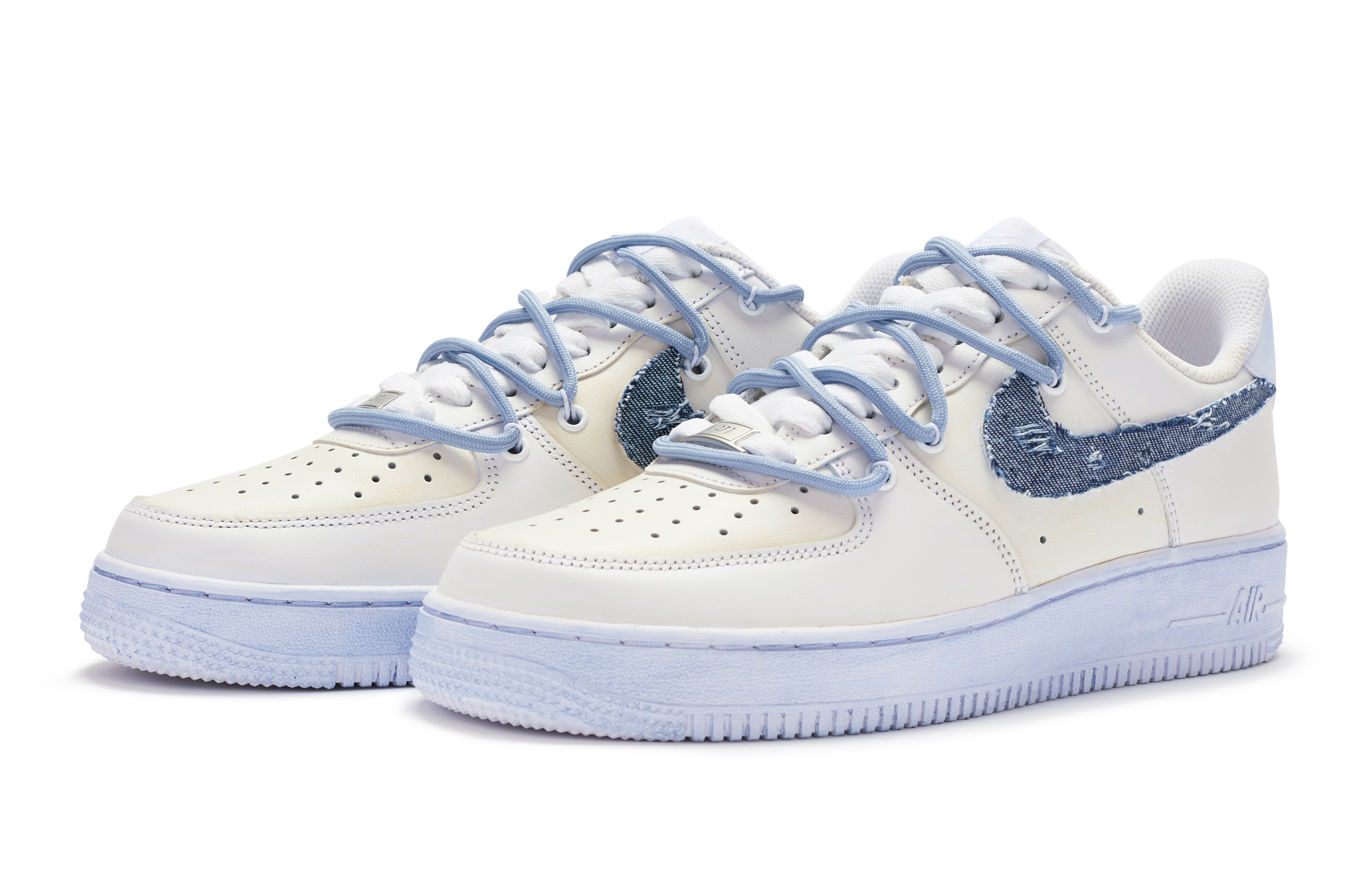 Lookbook (W) [Kasut Kustom] Nike Air Force 1 Rendah 'Western Cowboy Deconstructed Off-White Biru' DD8959-100(TeamR-女款西部牛仔QD)