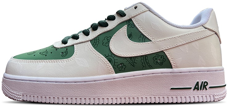 custom-shoes-women-nike-air-force-1-low-white-green-paisley