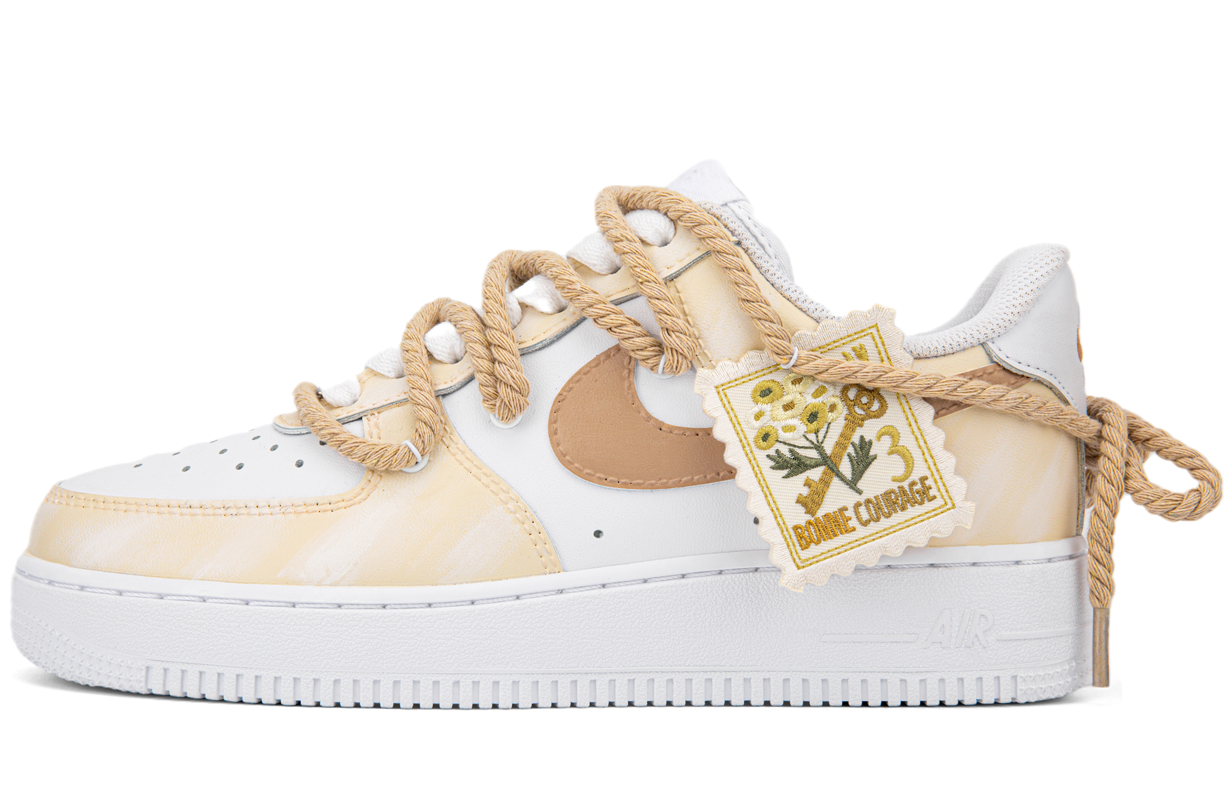 [Custom Shoes] (W) Nike Air Force 1 Low 'White Yellow Hand-Painted Deconstructed'