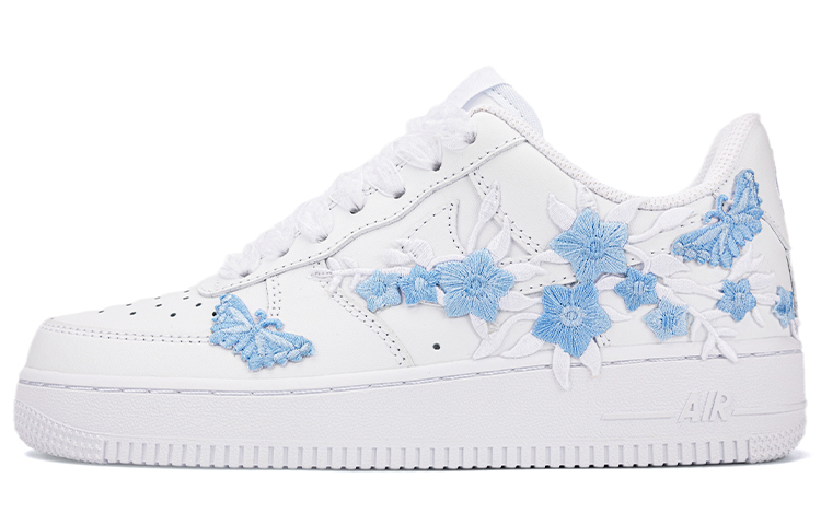 [Custom Shoes] (W) Nike Air Force 1 Low 'White Blue Floral Butterfly Embroidery'