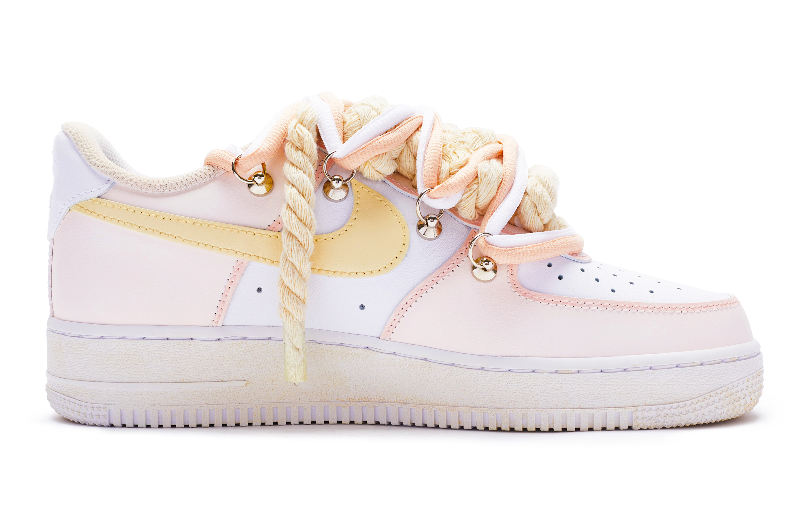 Order (W) Nike Air Force 1 Low Blanco Rosa Amarillo (Personalizadas) DD8959-100(TeamR-女款T10粉黄S-BOX)