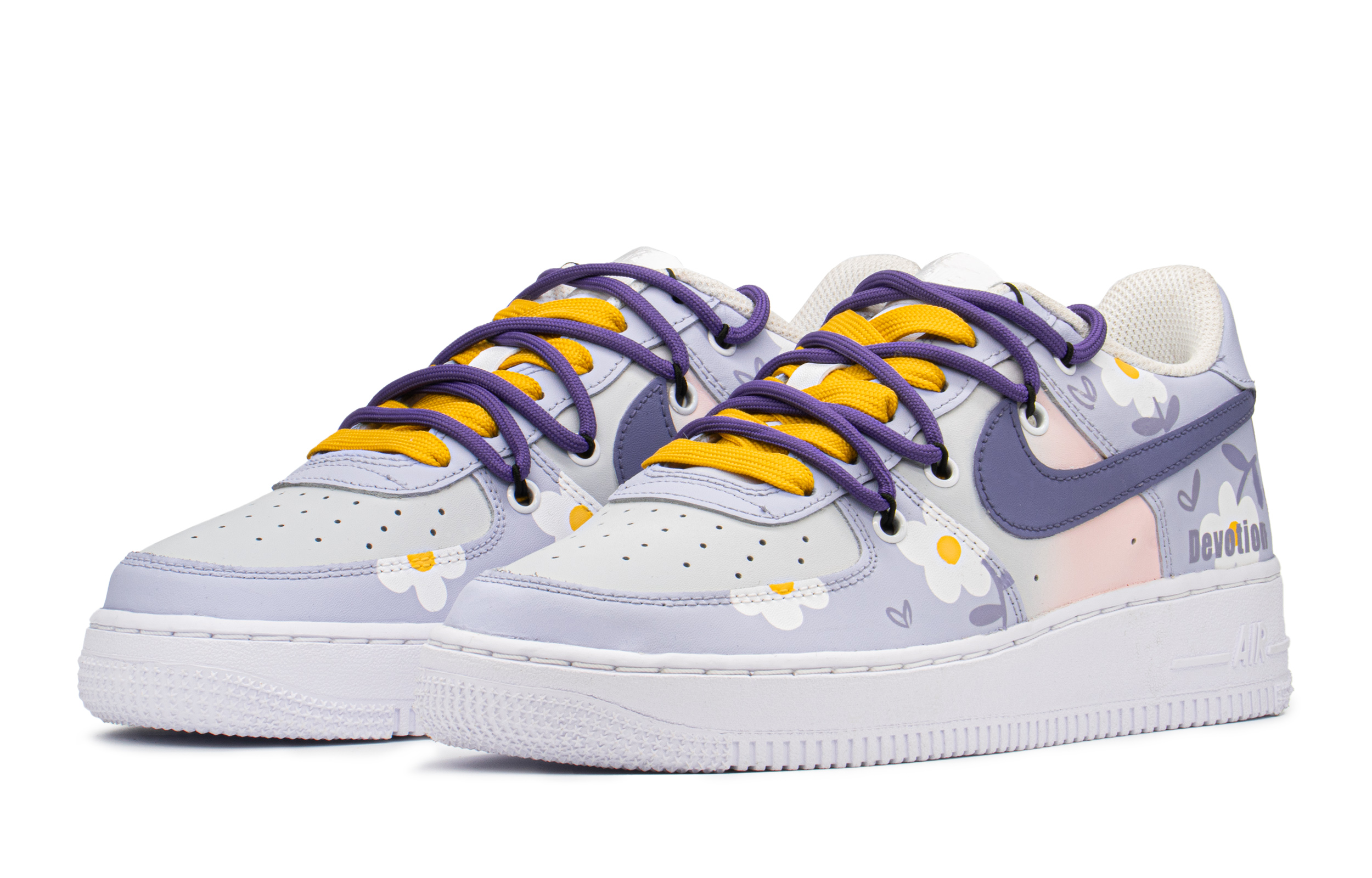 Lookbook (W) [Sepatu Custom] Nike Air Force 1 Low 'Putih Lavender Daisy' DD8959-100(TeamA-AF爱心紫色S-BOX)