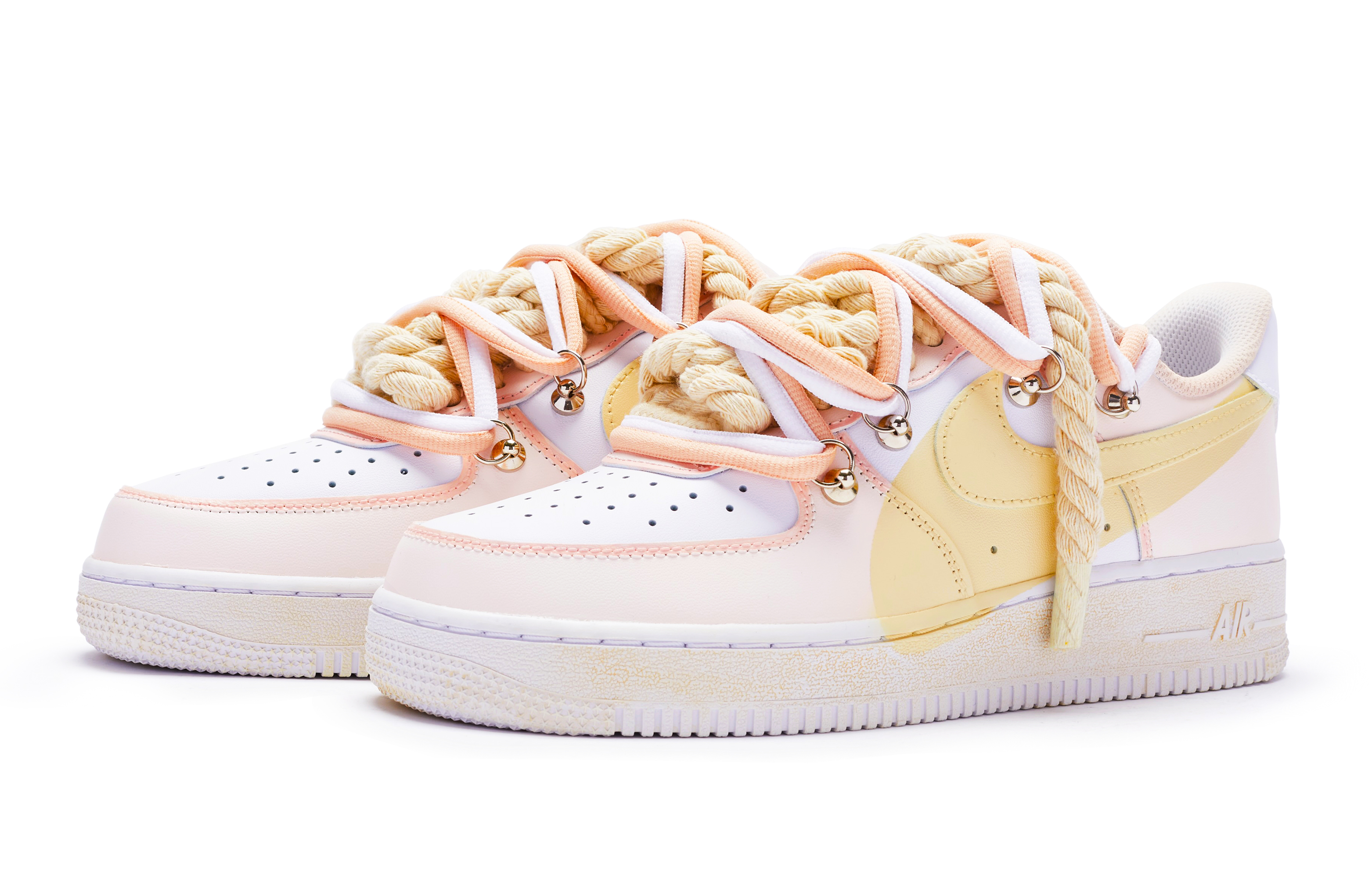 Lookbook (W) Nike Air Force 1 Low Blanco Rosa Amarillo (Personalizadas) DD8959-100(TeamR-女款T10粉黄S-BOX)