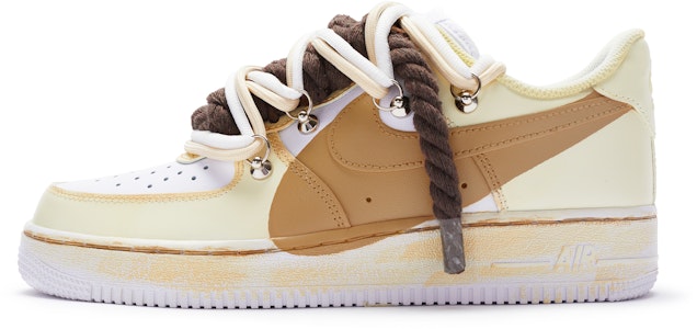【定制球鞋】 Nike Air Force 1 Low "T10" 雙鞋帶 手繪噴繪特殊鞋盒 低幫 板鞋 女款 黃棕白 Buy 【定制球鞋】 Nike Air Force 1 Low "T10" 雙鞋帶 手繪噴繪特殊鞋盒 低幫 板鞋 女款 黃棕白