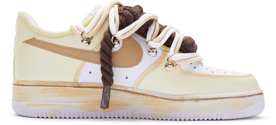 【定制球鞋】 Nike Air Force 1 Low "T10" 雙鞋帶 手繪噴繪特殊鞋盒 低幫 板鞋 女款 黃棕白 Order 【定制球鞋】 Nike Air Force 1 Low "T10" 雙鞋帶 手繪噴繪特殊鞋盒 低幫 板鞋 女款 黃棕白