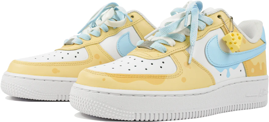 【訂製球鞋】 Nike Air Force 1 Low 玖制 海鹽起司 卡通乳酪 雙層鞋帶 掛飾 低筒 板鞋 女款 黃藍 Lookbook 【訂製球鞋】 Nike Air Force 1 Low 玖制 海鹽起司 卡通乳酪 雙層鞋帶 掛飾 低筒 板鞋 女款 黃藍