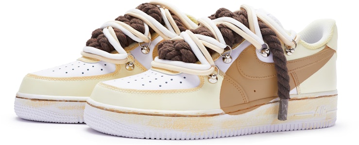 【定制球鞋】 Nike Air Force 1 Low "T10" 雙鞋帶 手繪噴繪特殊鞋盒 低幫 板鞋 女款 黃棕白 Lookbook 【定制球鞋】 Nike Air Force 1 Low "T10" 雙鞋帶 手繪噴繪特殊鞋盒 低幫 板鞋 女款 黃棕白