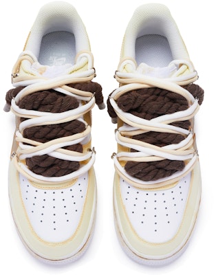 【定制球鞋】 Nike Air Force 1 Low "T10" 雙鞋帶 手繪噴繪特殊鞋盒 低幫 板鞋 女款 黃棕白 Shop 【定制球鞋】 Nike Air Force 1 Low "T10" 雙鞋帶 手繪噴繪特殊鞋盒 低幫 板鞋 女款 黃棕白