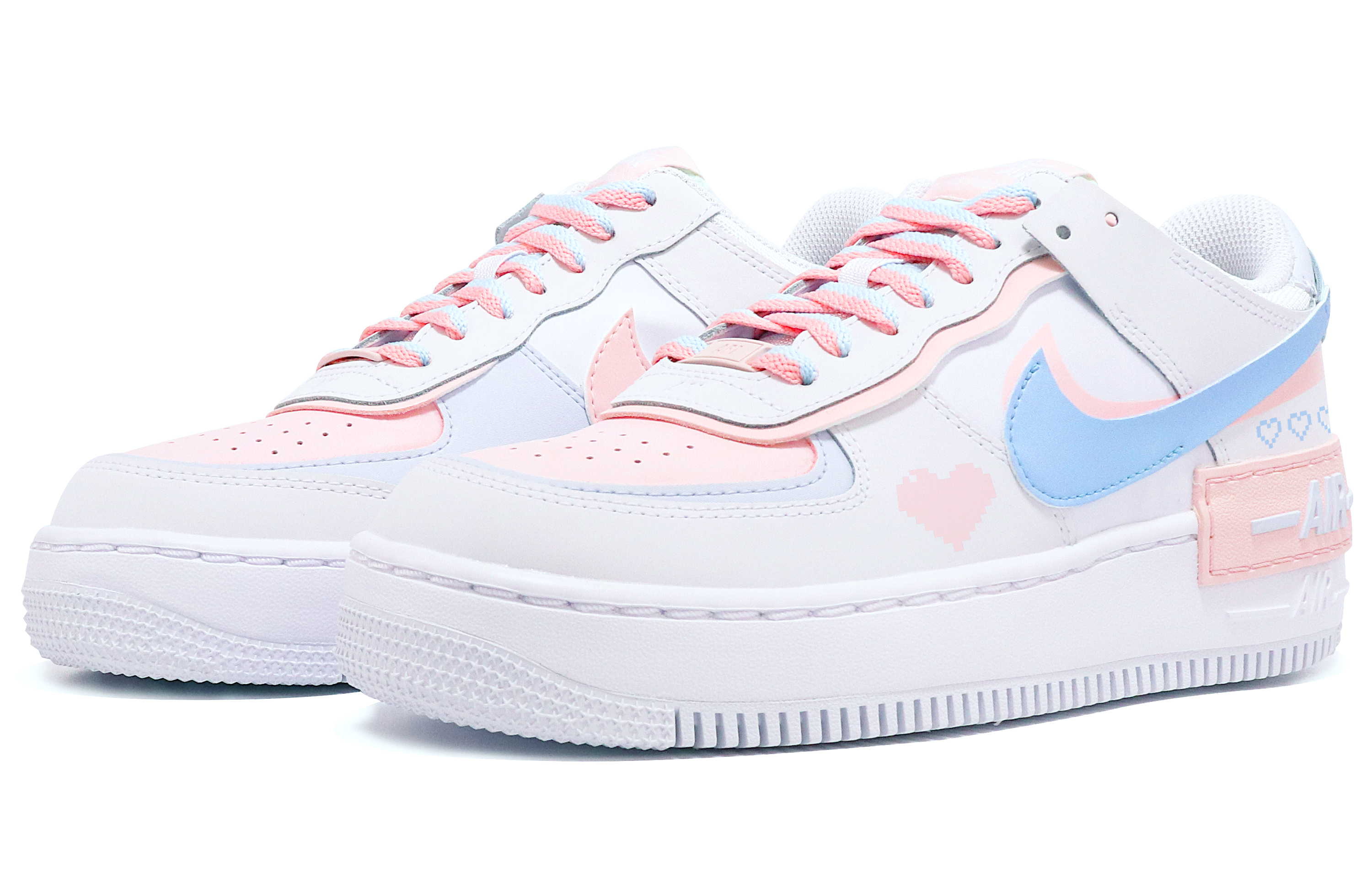 Lookbook 【定制球鞋】 Nike Air Force 1 Low Shadow 情人節限定 像素愛心 特殊禮盒 休閒 低幫 板鞋 女款 白粉藍