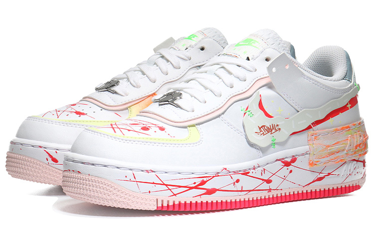 Lookbook (W) [Kasut Custom] Nike Air Force 1 Low Shadow 'Putih Merah Jambu Percikan' DV1364-111(Team10-红泼墨女白QD)