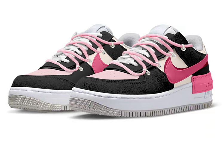 Lookbook (W) 【カスタムシューズ】ナイキ AF1 ロー シャドウ '渋谷ギャル Y2Kデコンストラップ' FB7172-111(TeamY-女款涩谷辣妹粉黑)