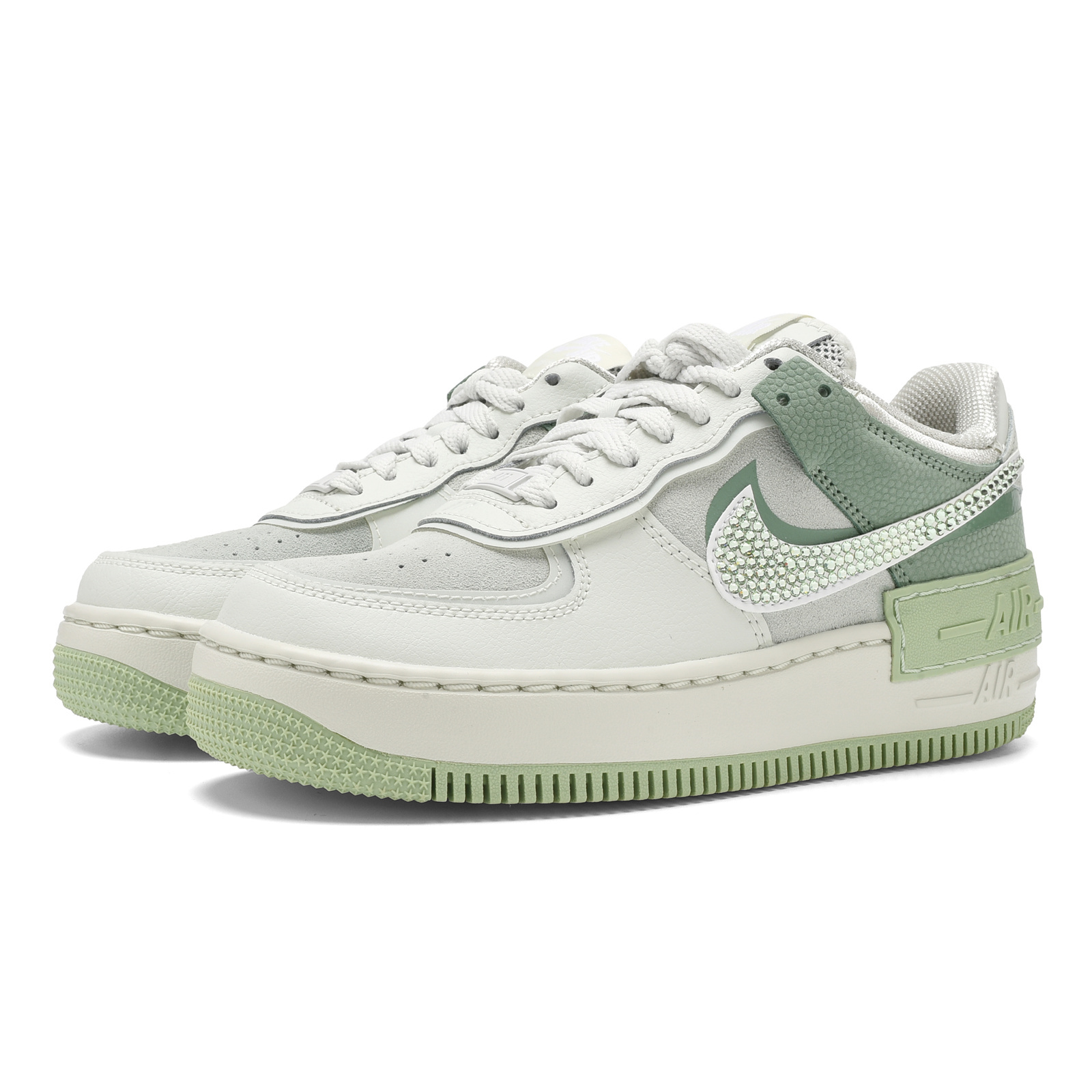 Lookbook 【訂製球鞋】 Nike Air Force 1 Low Shadow 馬卡龍 施華洛世奇水鑽 低筒 板鞋 女款 灰綠