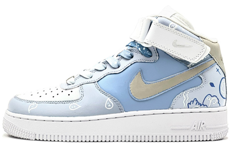 Buy (W) 나이키 에어포스 1 미드 '07 '캠퍼스 페이즐리 블루-화이트' (커스텀) DD9625-100(TeamS-高校腰果花)