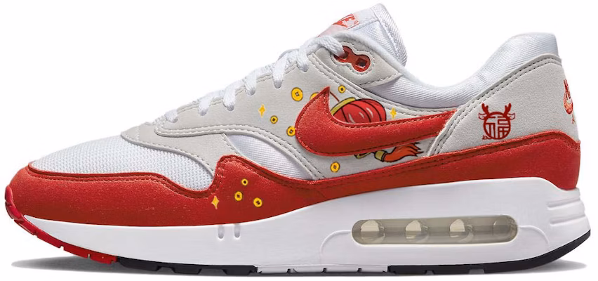 【客製球鞋】 Nike Air Max 1 新年 紅火龍年 發財龍年 潮流運動 防滑耐磨輕便 低筒 生活休閒鞋 女款 紅灰色 Order 【客製球鞋】 Nike Air Max 1 新年 紅火龍年 發財龍年 潮流運動 防滑耐磨輕便 低筒 生活休閒鞋 女款 紅灰色
