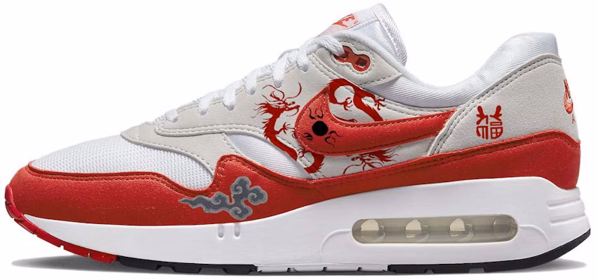 【客製球鞋】Nike Air Max 1 龍年限定 雙龍戲珠 福運龍年 防滑耐磨 低筒 生活休閒鞋 女款 紅灰色 Buy 【客製球鞋】Nike Air Max 1 龍年限定 雙龍戲珠 福運龍年 防滑耐磨 低筒 生活休閒鞋 女款 紅灰色