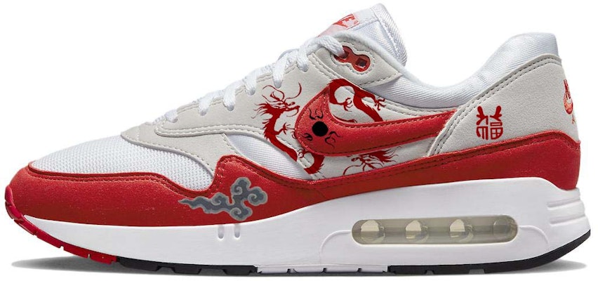 【客製球鞋】Nike Air Max 1 龍年限定 雙龍戲珠 福運龍年 防滑耐磨 低筒 生活休閒鞋 女款 紅灰色 Order 【客製球鞋】Nike Air Max 1 龍年限定 雙龍戲珠 福運龍年 防滑耐磨 低筒 生活休閒鞋 女款 紅灰色