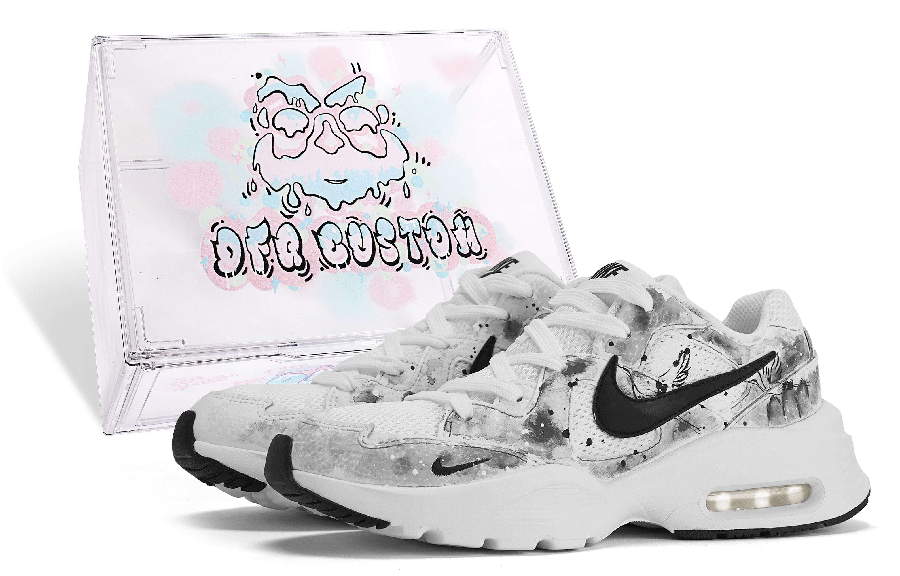 Buy 【訂製球鞋】 Nike Air Max Fusion 達文西訂製 禮盒 滴水成墨 浸染 塗鴉 國風 水墨 簡約 百搭 輕便 低筒 生活休閒鞋 女款 灰白黑