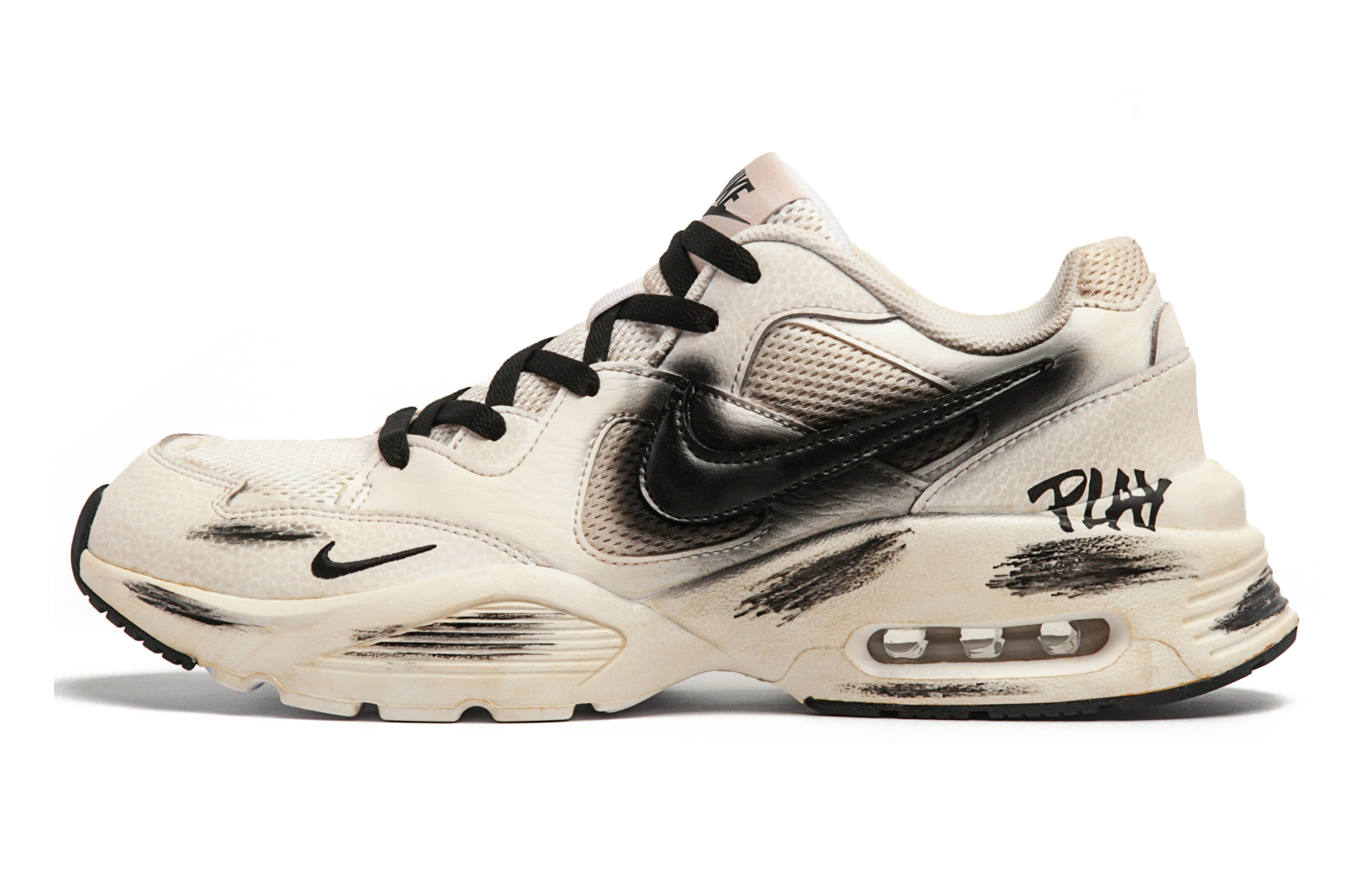 Buy 【訂製球鞋】 Nike Air Max Fusion 心動假期 塗鴉 沾染 復古做舊 輕盈防震 低筒 板鞋 女款 米白黑