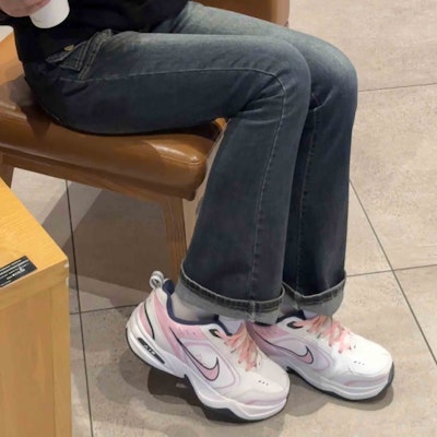 【訂製球鞋】 Nike Air Monarch 4 合成革人造皮 一見鍾情 愛心之箭 可愛少女風 防滑耐磨增高 高筒 時尚爸爸鞋 女款 粉白 2