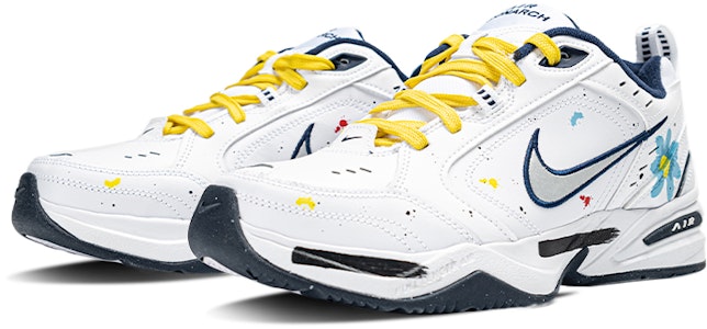 【定製球鞋】Nike Air Monarch 4 碎冰藍花 潑墨 增高 復古休閒 低幫 老爹鞋 女款 白藍 Lookbook 【定製球鞋】Nike Air Monarch 4 碎冰藍花 潑墨 增高 復古休閒 低幫 老爹鞋 女款 白藍