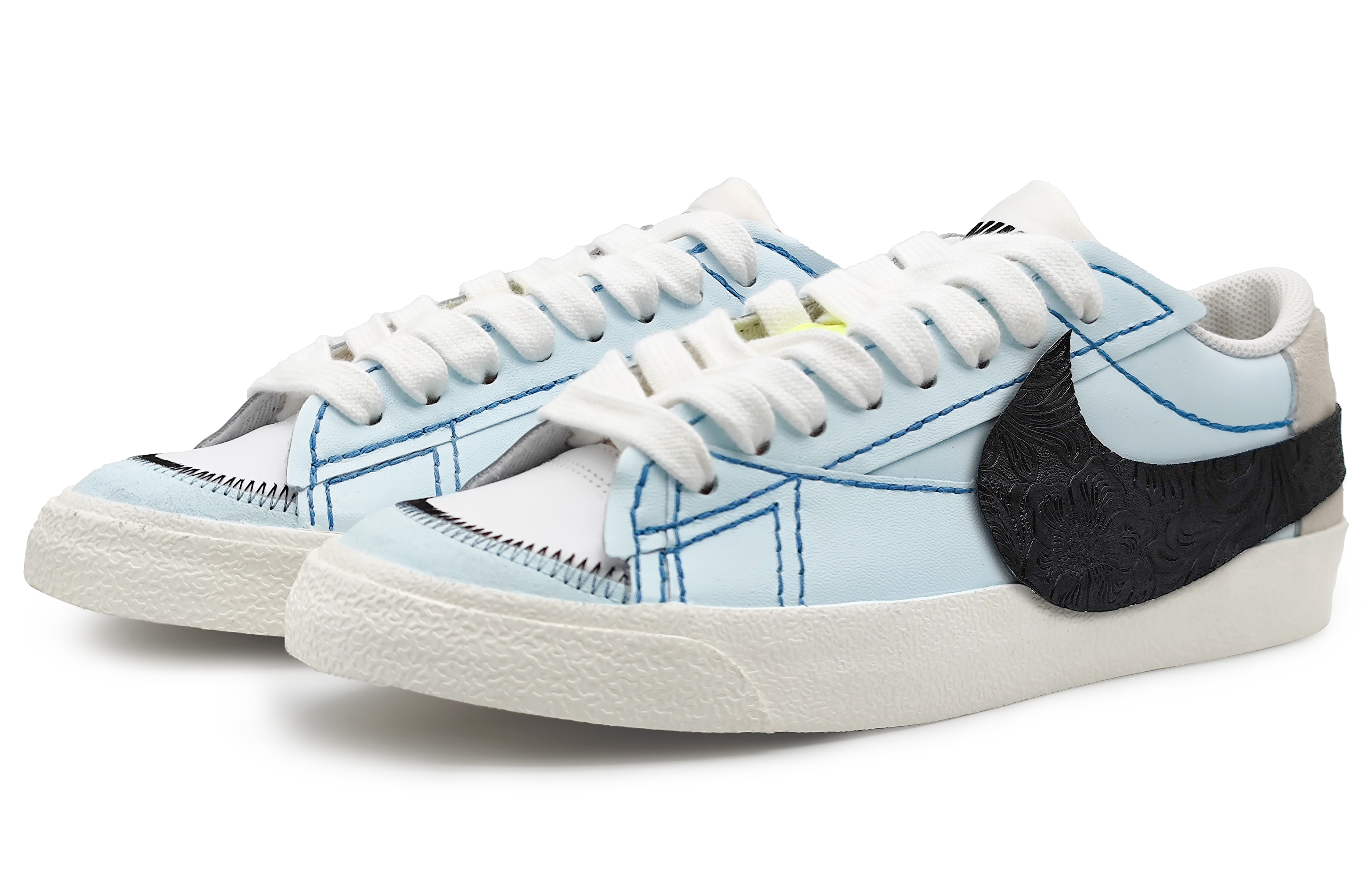 Lookbook (W) [Sepatu Kustom] Nike Blazer Low '77 Jumbo 'Biru Coklat' DQ1470-101(Team16-女款极简拼接蓝)