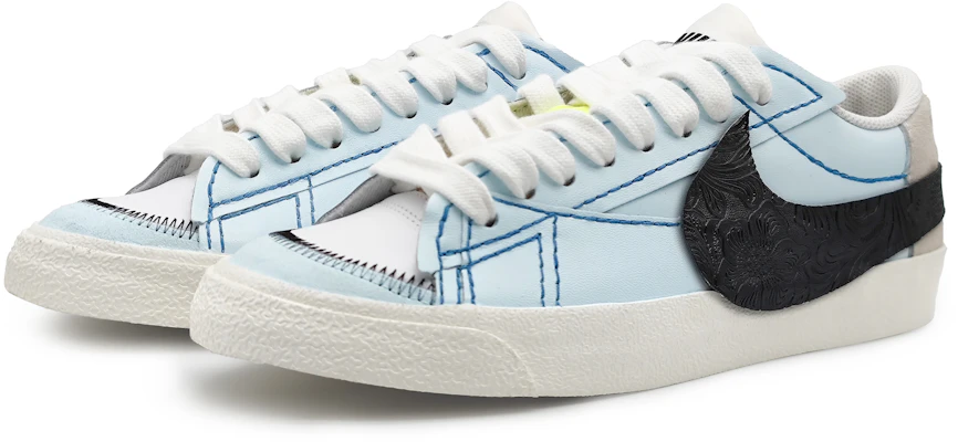 【客製球鞋】Nike Blazer Low 77 Jumbo 極簡拼接 雕花皮勾 浮雕 皮貼 低筒 板鞋 女款 藍棕 Lookbook 【客製球鞋】Nike Blazer Low 77 Jumbo 極簡拼接 雕花皮勾 浮雕 皮貼 低筒 板鞋 女款 藍棕