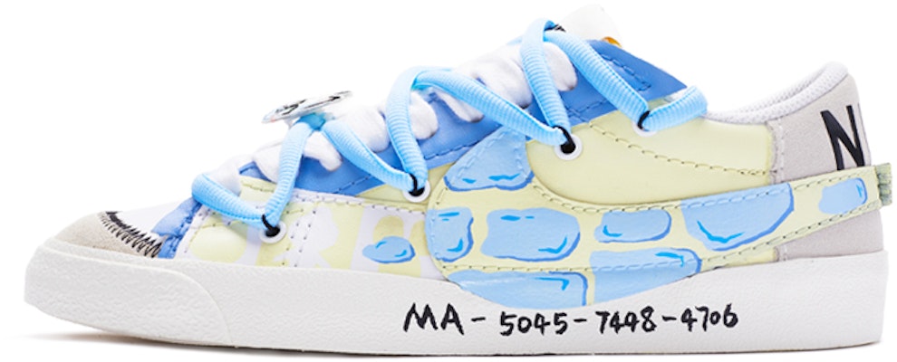 【定製球鞋】Nike Blazer Low 冰裂紋 解構鞋帶 卡通鞋帶扣 手繪噴繪 低幫 板鞋 女款 藍白 Buy 【定製球鞋】Nike Blazer Low 冰裂紋 解構鞋帶 卡通鞋帶扣 手繪噴繪 低幫 板鞋 女款 藍白
