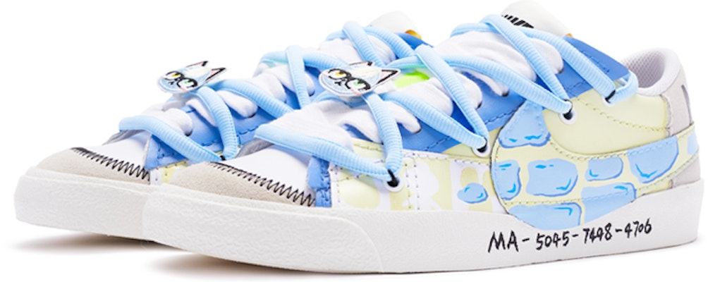 【定製球鞋】Nike Blazer Low 冰裂紋 解構鞋帶 卡通鞋帶扣 手繪噴繪 低幫 板鞋 女款 藍白 Lookbook 【定製球鞋】Nike Blazer Low 冰裂紋 解構鞋帶 卡通鞋帶扣 手繪噴繪 低幫 板鞋 女款 藍白