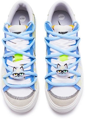 【定製球鞋】Nike Blazer Low 冰裂紋 解構鞋帶 卡通鞋帶扣 手繪噴繪 低幫 板鞋 女款 藍白 Shop 【定製球鞋】Nike Blazer Low 冰裂紋 解構鞋帶 卡通鞋帶扣 手繪噴繪 低幫 板鞋 女款 藍白