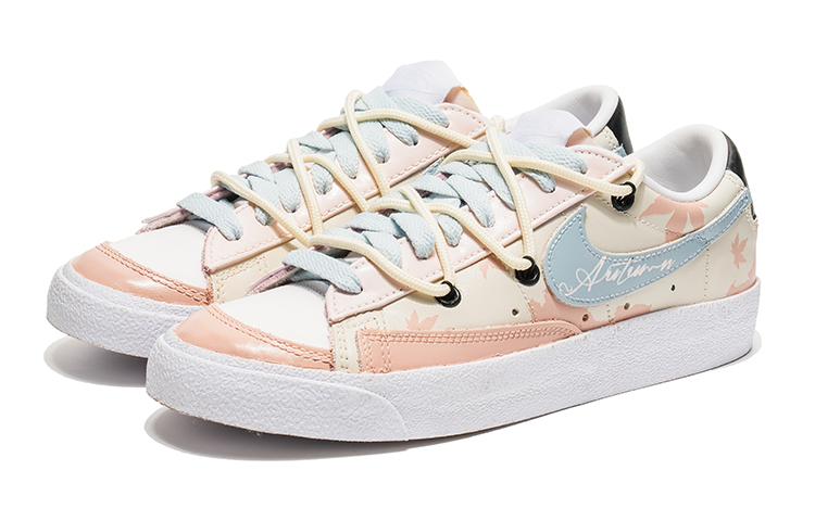 Lookbook (W) [Sepatu Custom] Nike Blazer Low 'Grafiti Daun Maple Pink Biru' DC4769-102(Team22-涂鸦枫叶蓝粉A-BOX)