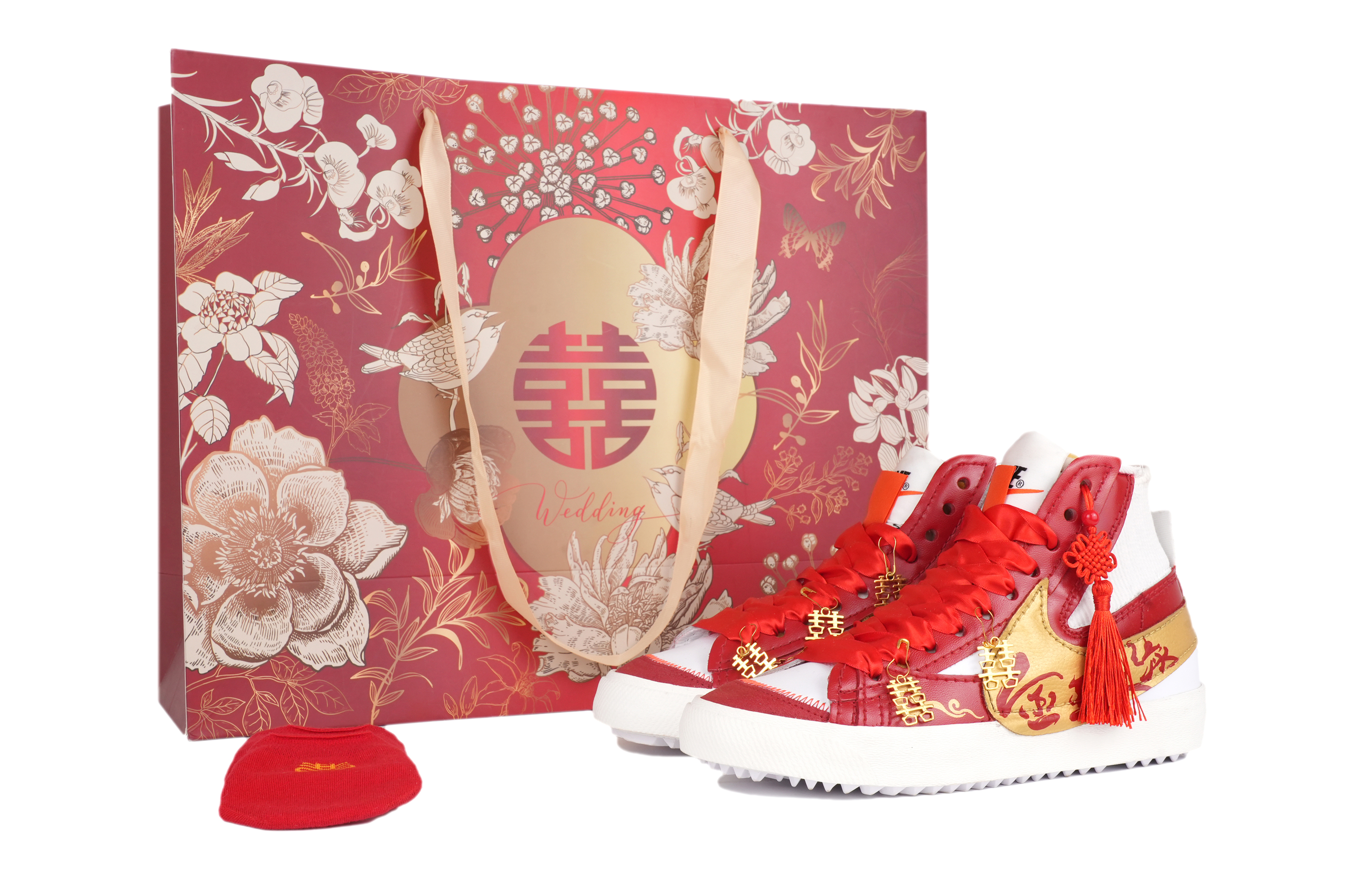 [Custom Shoes] (Women) Nike Blazer Mid '77 Jumbo 'Red Gold Wedding' DD3111-100-486418