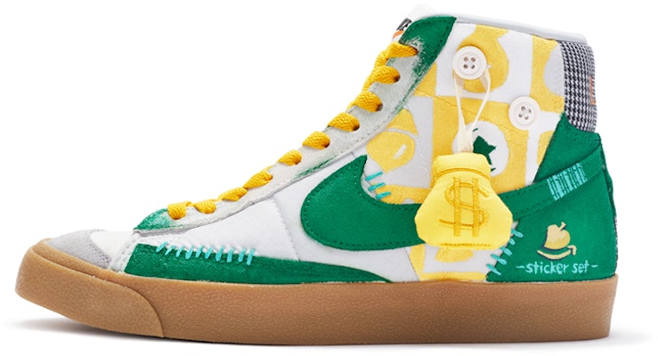 【定制球鞋】 Nike Blazer Mid '77 LX 趣味貼紙 手繪噴繪 低幫 板鞋 女款 黃綠白 Buy 【定制球鞋】 Nike Blazer Mid '77 LX 趣味貼紙 手繪噴繪 低幫 板鞋 女款 黃綠白