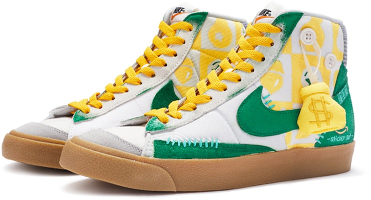 【定制球鞋】 Nike Blazer Mid '77 LX 趣味貼紙 手繪噴繪 低幫 板鞋 女款 黃綠白 Lookbook 【定制球鞋】 Nike Blazer Mid '77 LX 趣味貼紙 手繪噴繪 低幫 板鞋 女款 黃綠白
