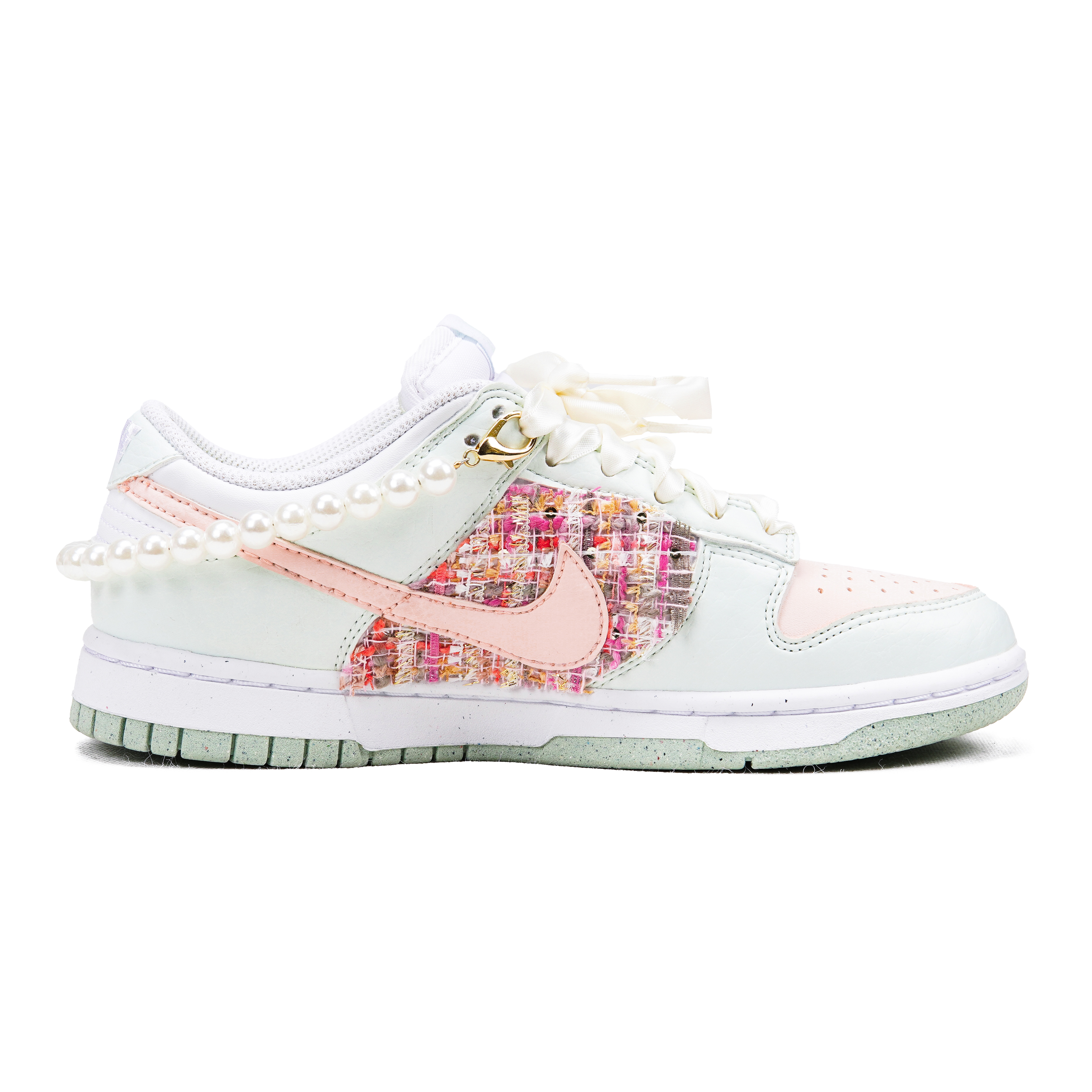 Lookbook 【定制球鞋】Nike Dunk Low 小香風珍珠 茉莉花 夏日感 清爽百搭 低筒 板鞋 女款 淡粉綠