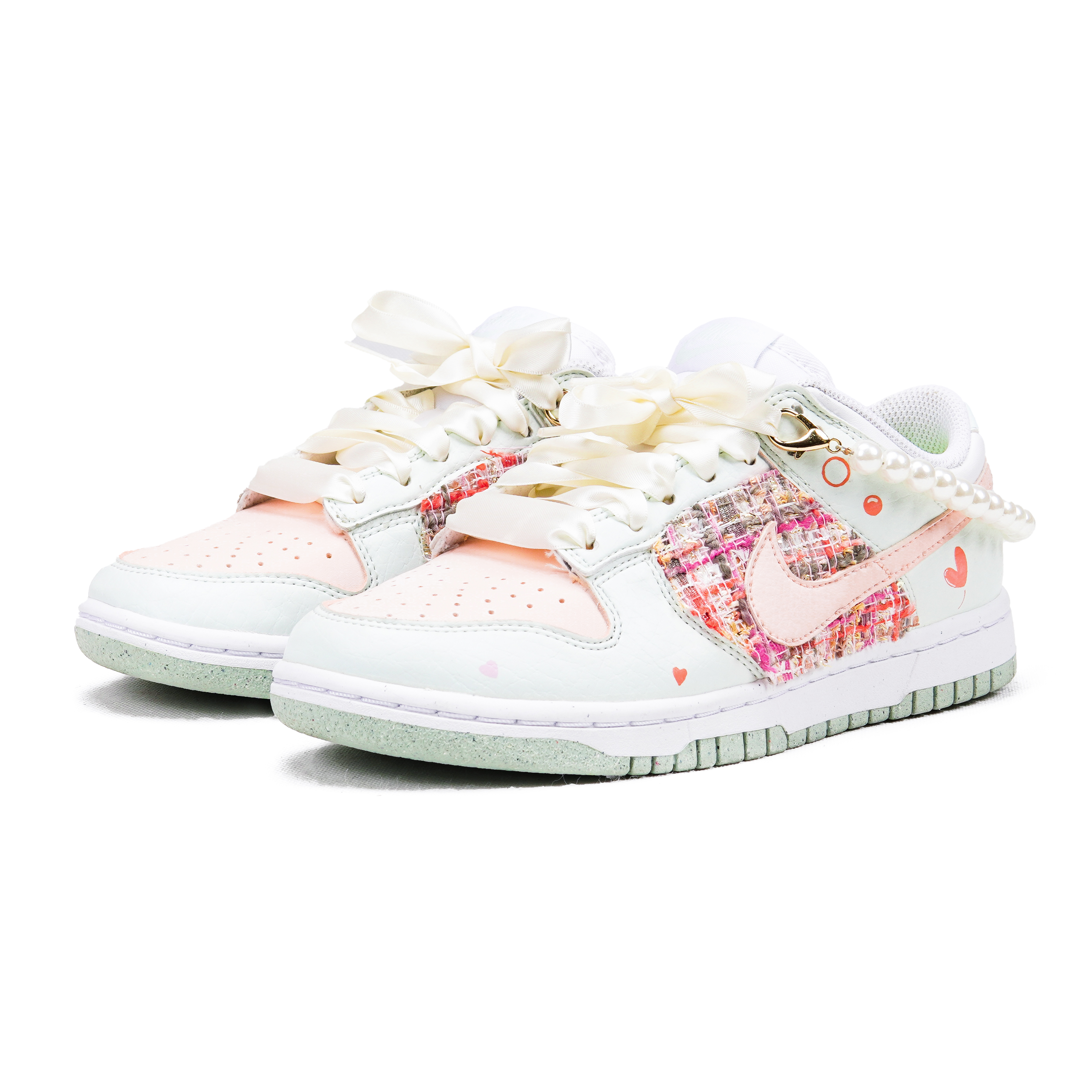 Shop 【定制球鞋】Nike Dunk Low 小香風珍珠 茉莉花 夏日感 清爽百搭 低筒 板鞋 女款 淡粉綠