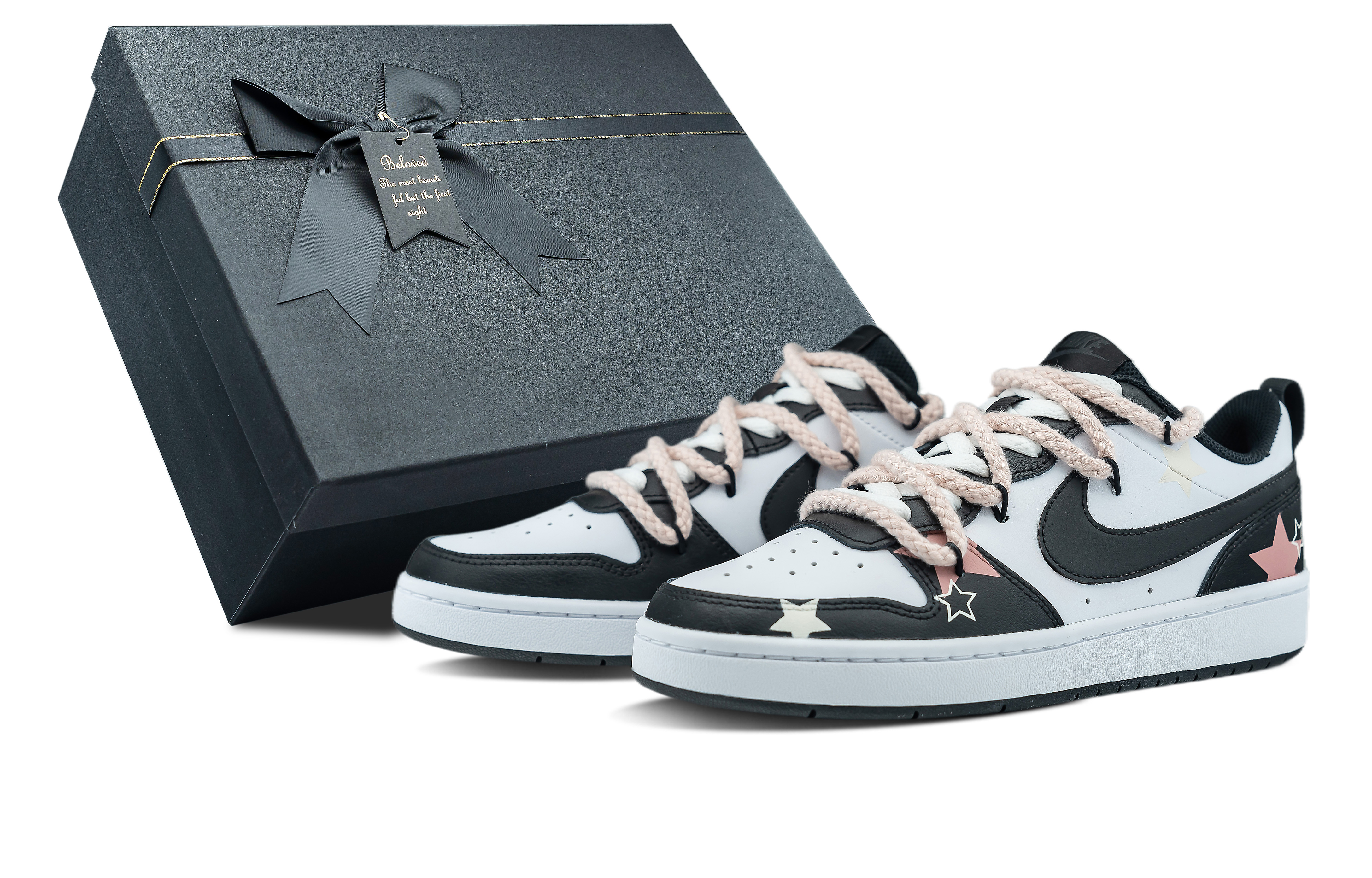 [Custom Shoes] (Women) Nike Court Borough 2 'Peekaboo Black-Pink'