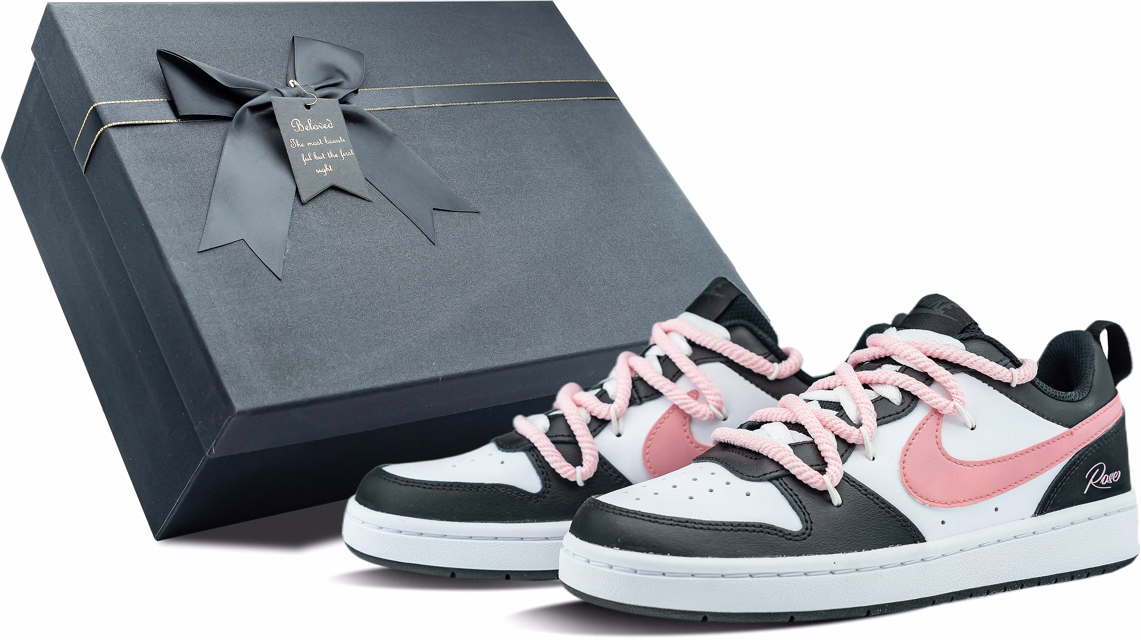 custom-shoes-women-nike-court-borough-2-peekaboo-black-pink