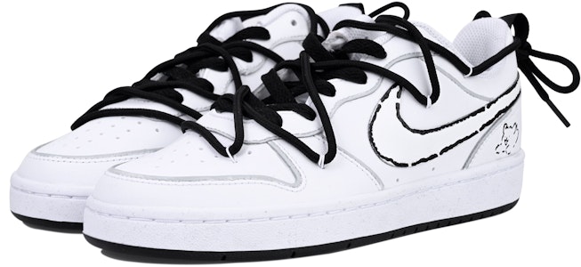 【客製化球鞋】 Nike Court Borough Vlad 線條狗狗 防滑減震 低筒 板鞋 女款 黑白 Lookbook 【客製化球鞋】 Nike Court Borough Vlad 線條狗狗 防滑減震 低筒 板鞋 女款 黑白