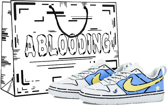【定製球鞋】Nike Court Borough ABLOODING 飛天小偵探 泡泡 二次元混亂線條 撕漫風 卡通動畫 低筒 板鞋 女款 藍色 Order 【定製球鞋】Nike Court Borough ABLOODING 飛天小偵探 泡泡 二次元混亂線條 撕漫風 卡通動畫 低筒 板鞋 女款 藍色