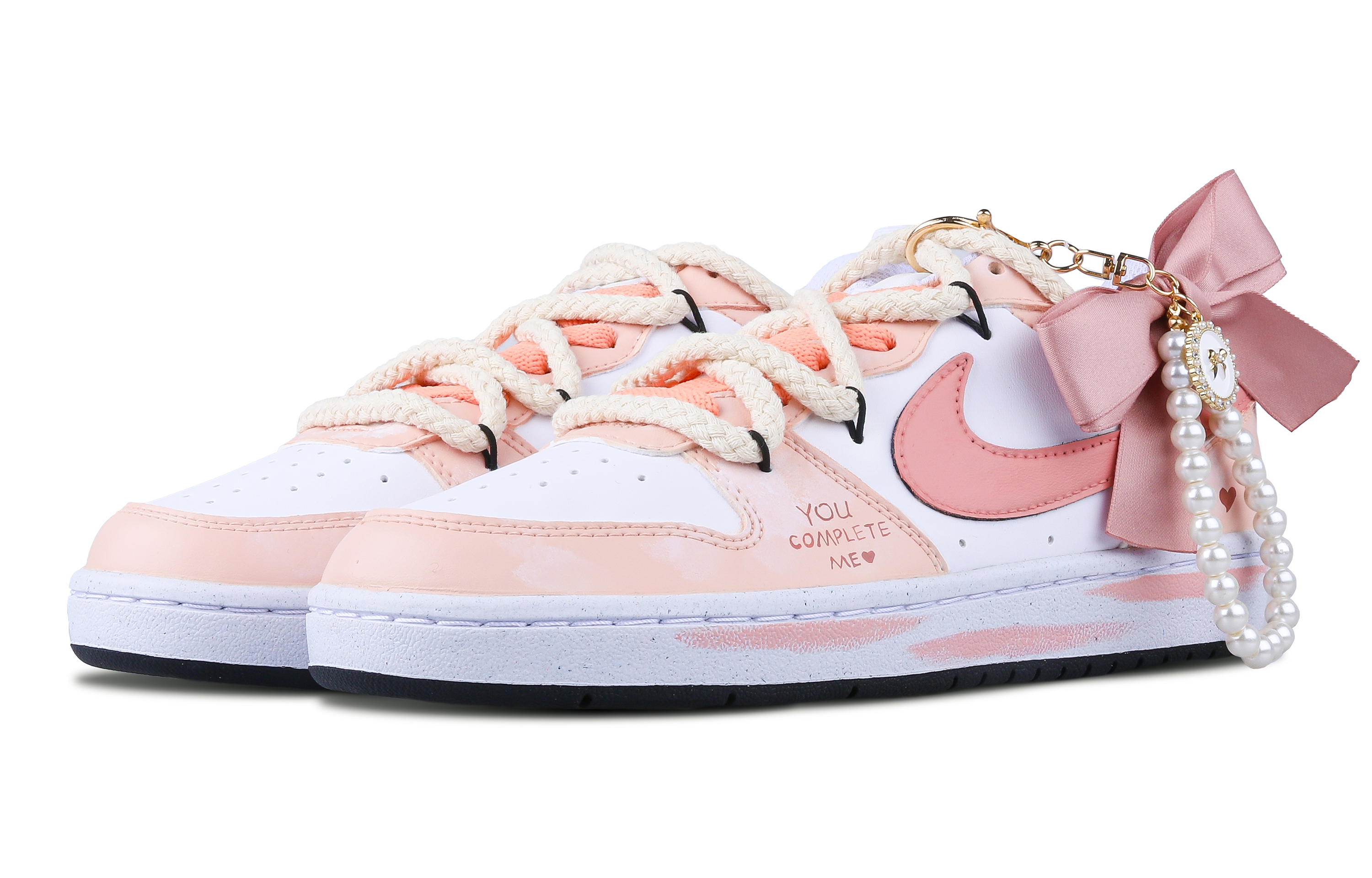 Shop (W) [Sepatu Kustom] Nike Court Borough 'Cinnamon Bow' DV5456-104(Team43-女款香奈蝴蝶结)