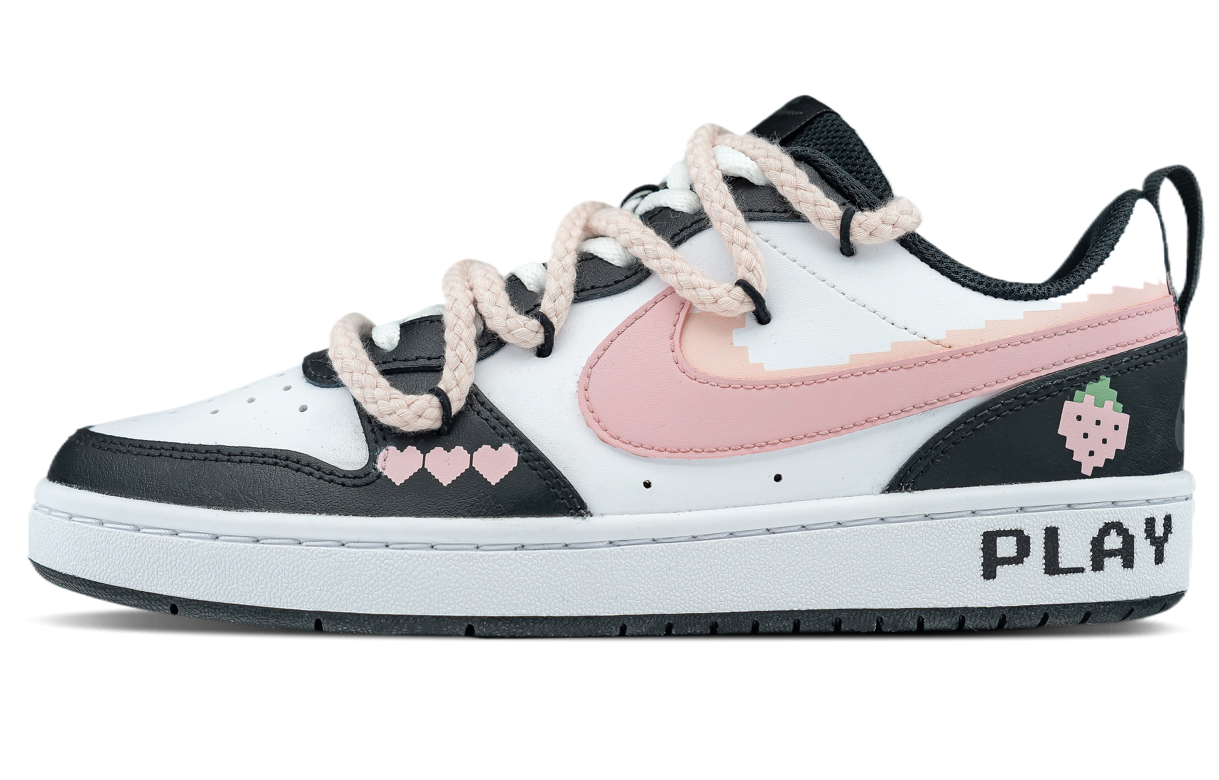 Lookbook 【定製球鞋】 Nike Court Borough PEEKABOO甜酷莓莓 特殊禮盒 少女甜美 潮流百搭 皮革 厚底 防滑耐磨 低筒 板鞋 女款 黑粉