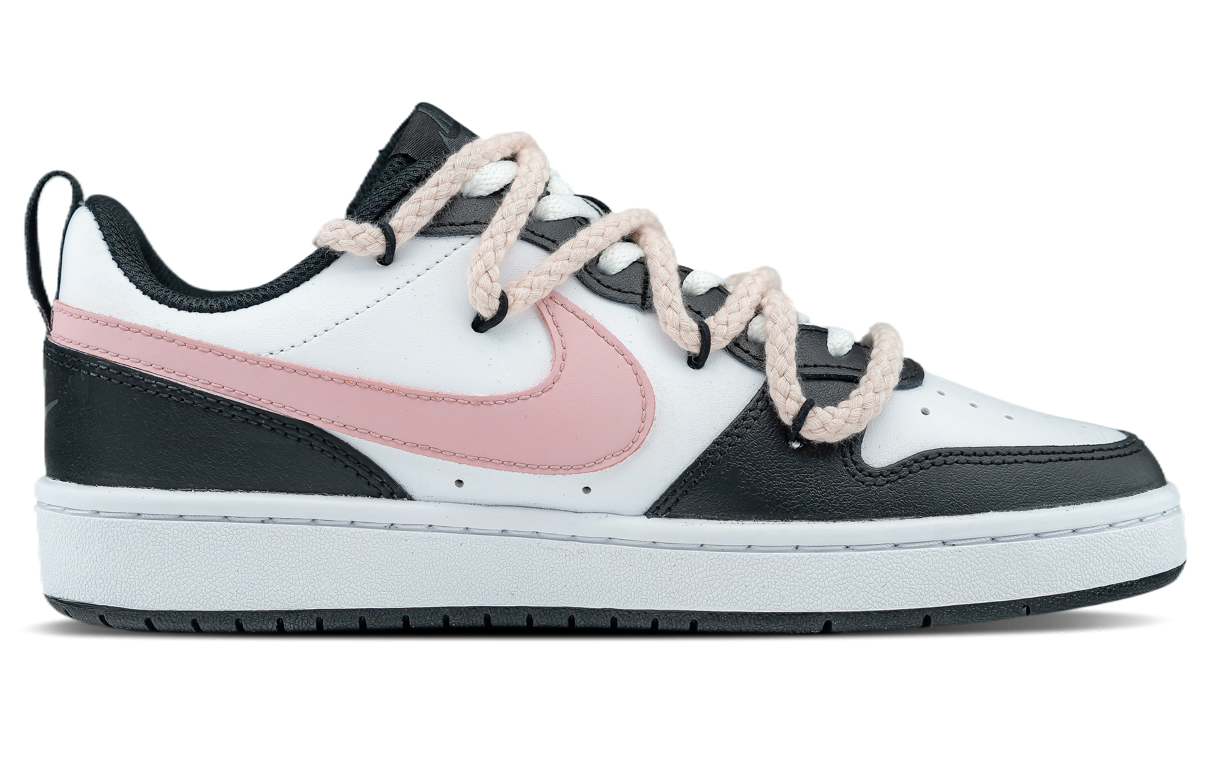 Shop 【定製球鞋】 Nike Court Borough PEEKABOO甜酷莓莓 特殊禮盒 少女甜美 潮流百搭 皮革 厚底 防滑耐磨 低筒 板鞋 女款 黑粉