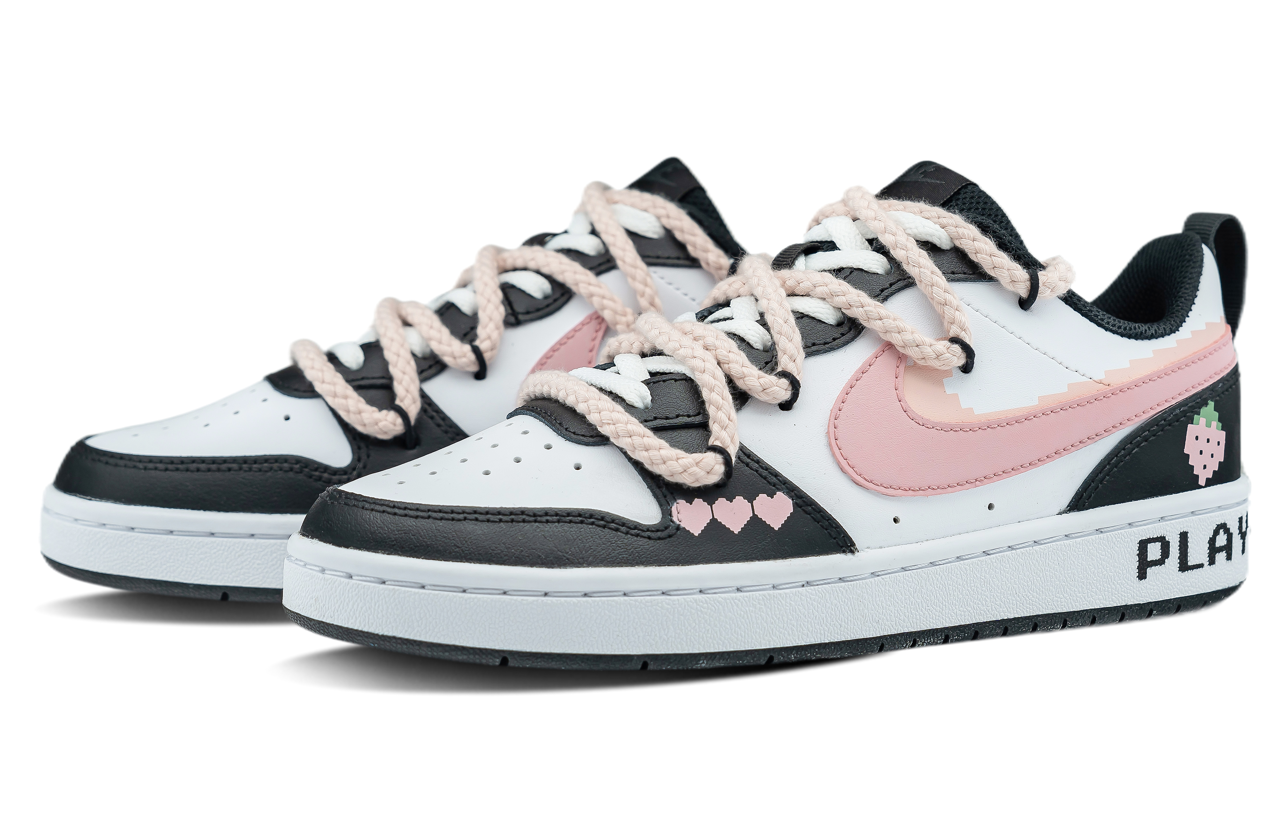 Purchase 【定製球鞋】 Nike Court Borough PEEKABOO甜酷莓莓 特殊禮盒 少女甜美 潮流百搭 皮革 厚底 防滑耐磨 低筒 板鞋 女款 黑粉