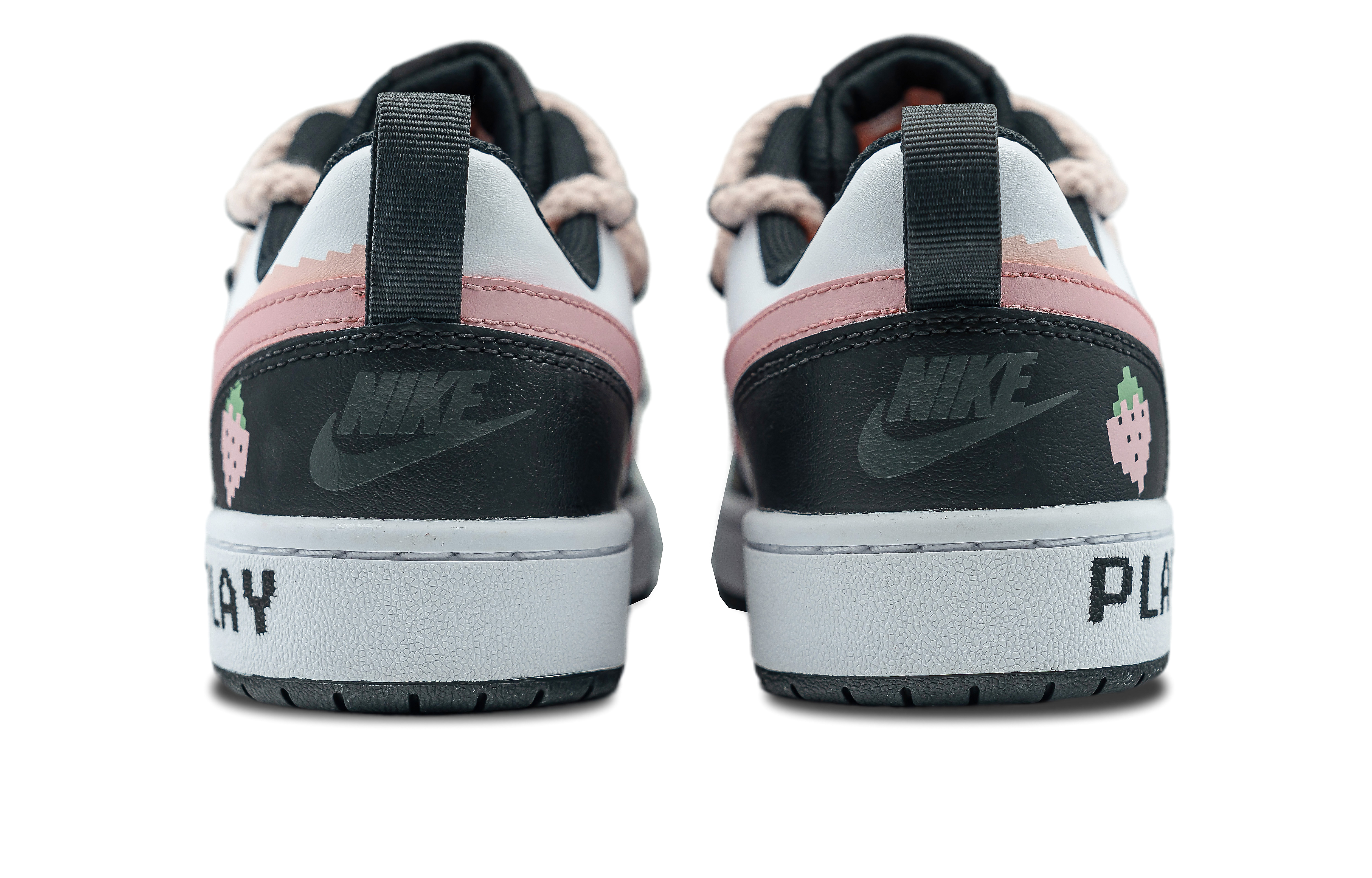 Details for 【定製球鞋】 Nike Court Borough PEEKABOO甜酷莓莓 特殊禮盒 少女甜美 潮流百搭 皮革 厚底 防滑耐磨 低筒 板鞋 女款 黑粉